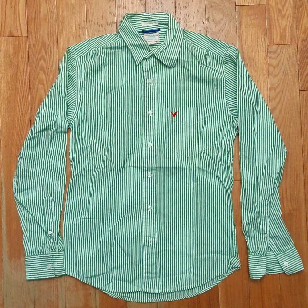 Vintage American Eagle Shirt Green Stripes Men's XS